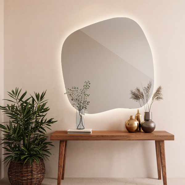 Asymetric led light mirror 68x67 cm