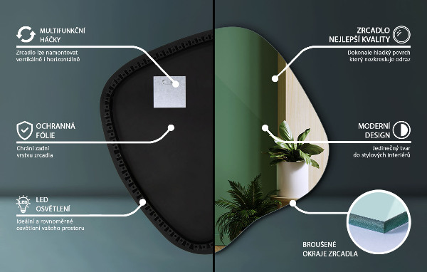 Asymetric led light mirror 77x77 cm
