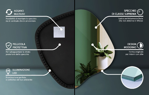 Asymetric led light mirror 77x77 cm