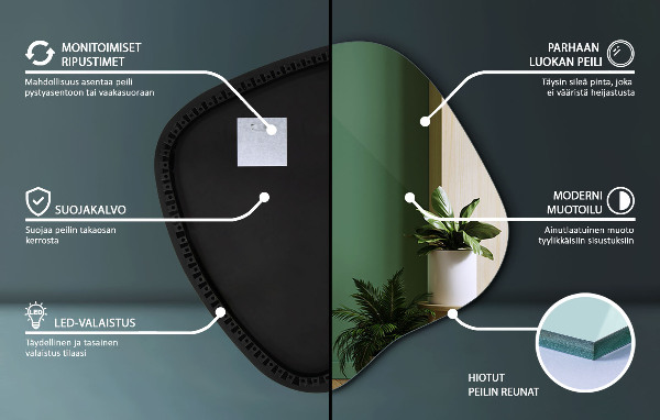 Asymetric led light mirror 77x77 cm