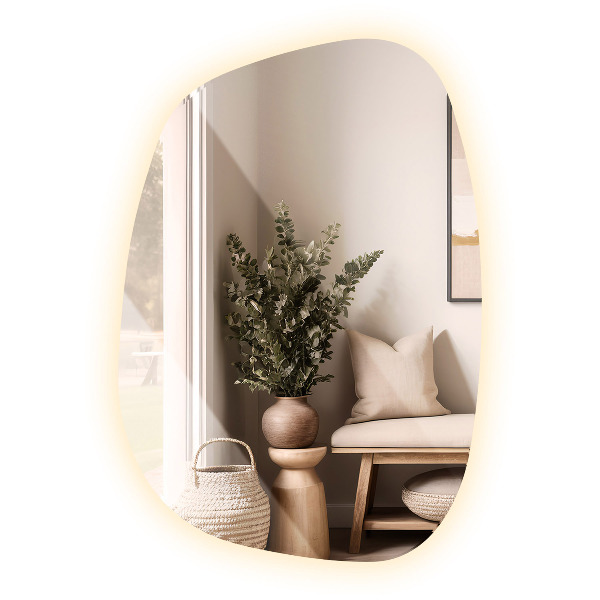 Irregular shaped lighted mirror 55x38 cm