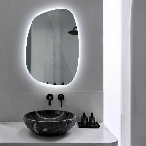 Irregular shaped lighted mirror 55x38 cm