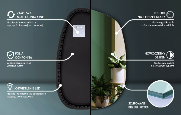 Irregular shaped lighted mirror 55x38 cm