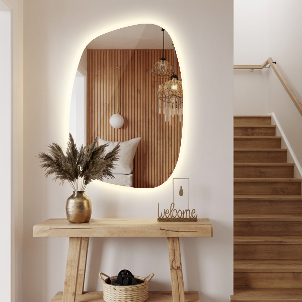 Irregular shaped lighted mirror 55x38 cm
