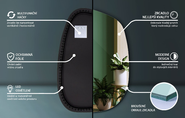 Irregular shaped lighted mirror 55x38 cm