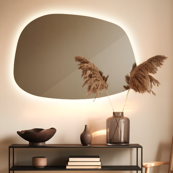 Irregular shaped lighted mirror 55x38 cm