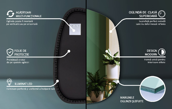 Irregular shape led mirror 68x47 cm