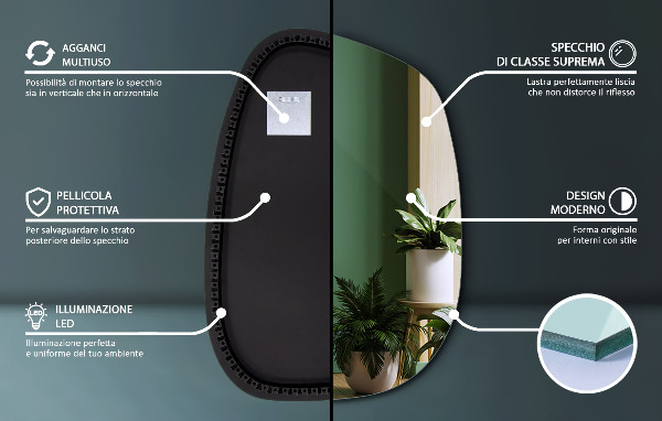 Irregular shape led mirror 68x47 cm