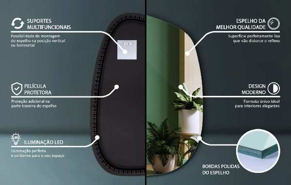 Irregular shape led mirror 68x47 cm