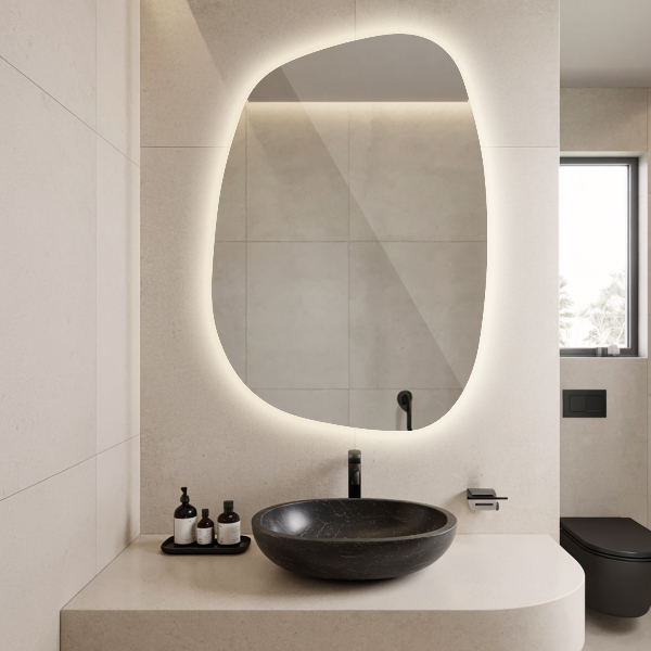Asymetric led light mirror 79x57 cm