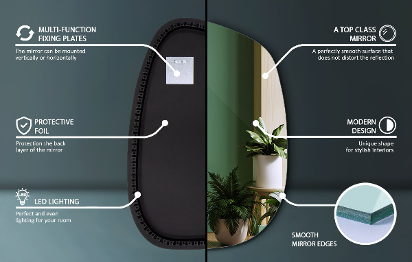 Asymetric led light mirror 79x57 cm
