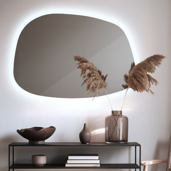 Led backlit mirror pebble shape 91x66 cm