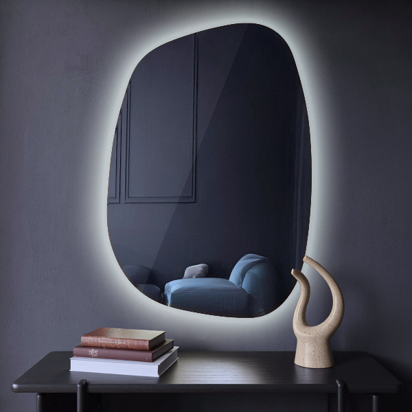 Led backlit mirror pebble shape 91x66 cm