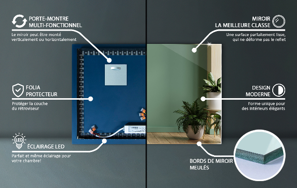 Rectangle mirror with lights 50x50 cm