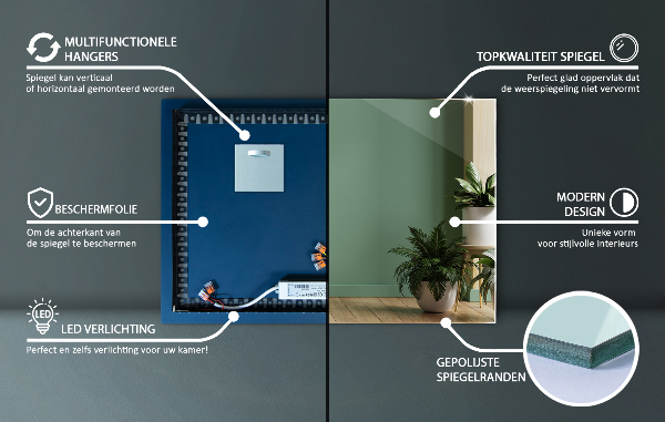 Rectangular led mirror without frame 60x40 cm