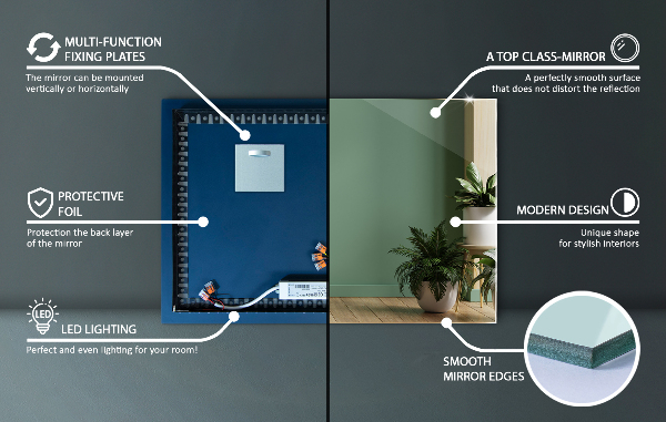 Modern rectangle mirror with lights 70x50 cm