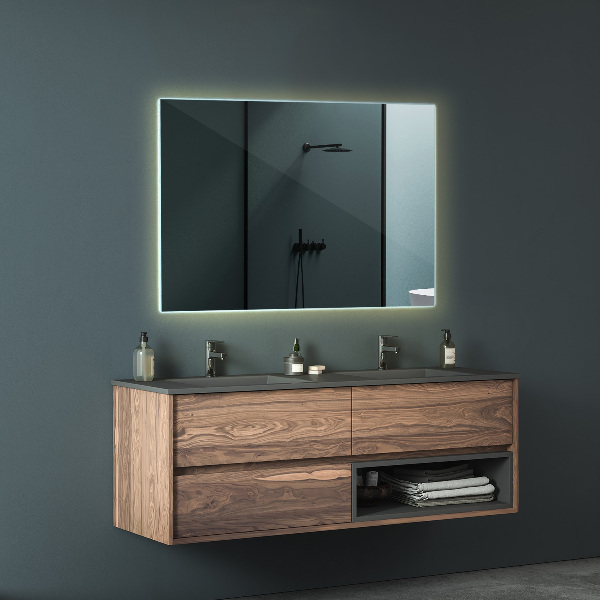 Rectangular light up bath mirror 100x70 cm