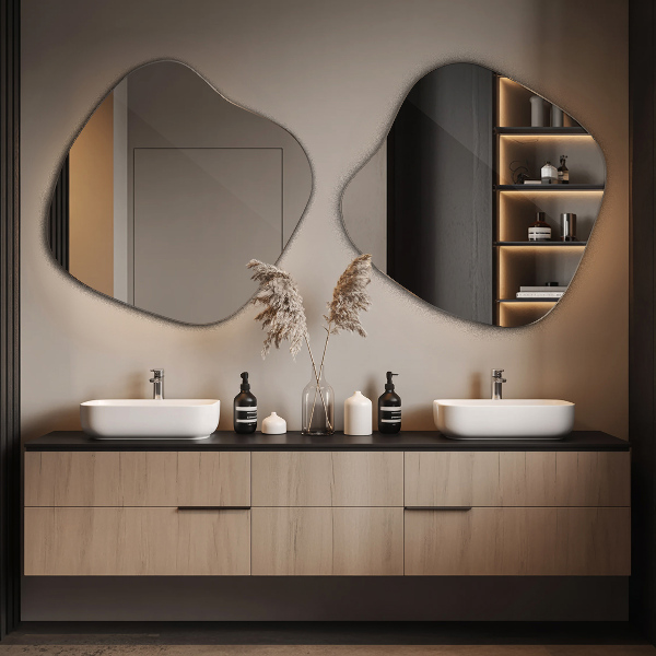 Splat shaped asymmetrical mirror original 30x30 in