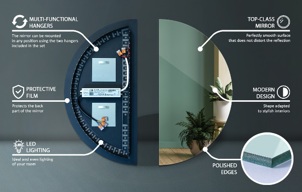 Half-circle led light mirror 25x50 cm