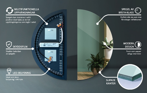 Led semi-circular mirror 30x60 cm