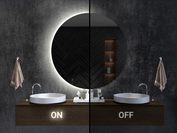 Half circle wall mirror with lights 50x100 cm