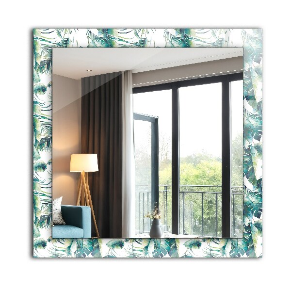 Mirror frame with print Green tropical leaves