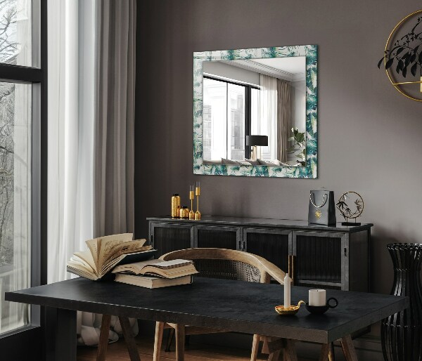 Mirror frame with print Green tropical leaves