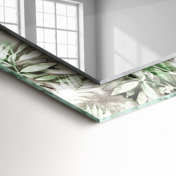 Mirror frame with print Drawing of green leaves
