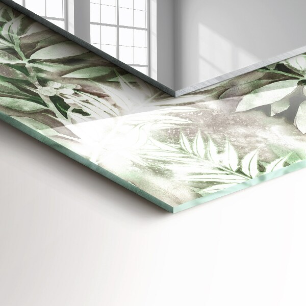 Mirror frame with print Drawing of green leaves