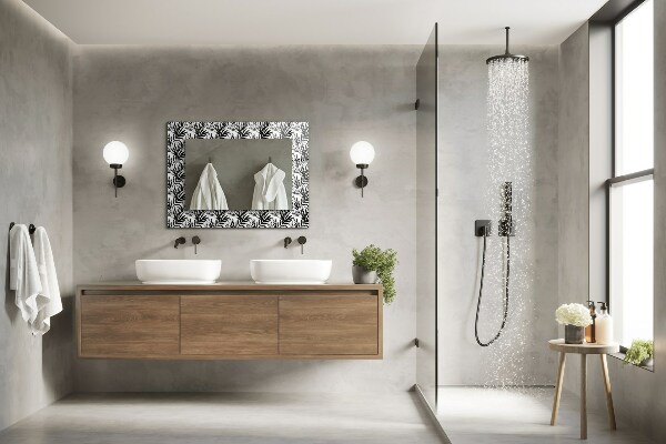 Wall mirror design Black and white leaves