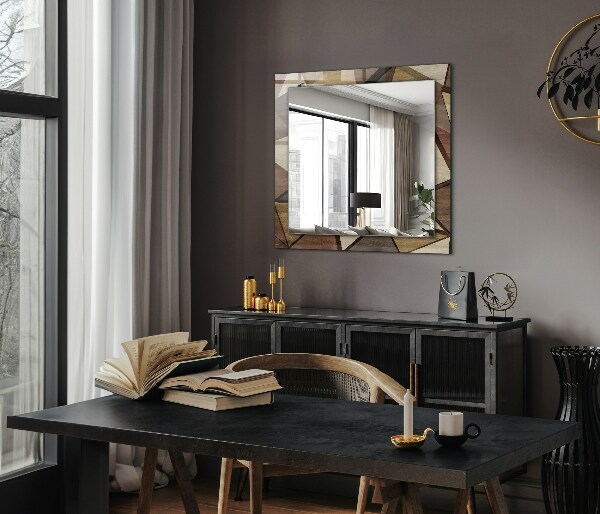 Wall mirror decor Geometric patterns in wood