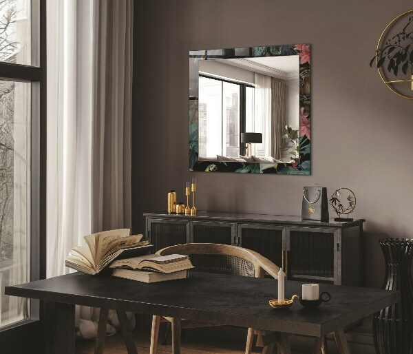 Mirror frame with print Parrots with a tiger in the jungle