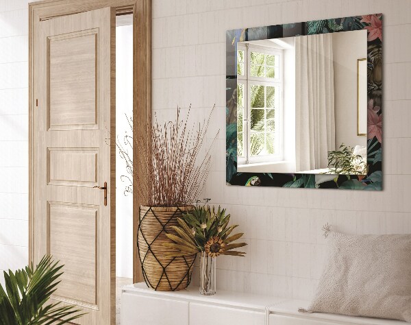 Mirror frame with print Parrots with a tiger in the jungle