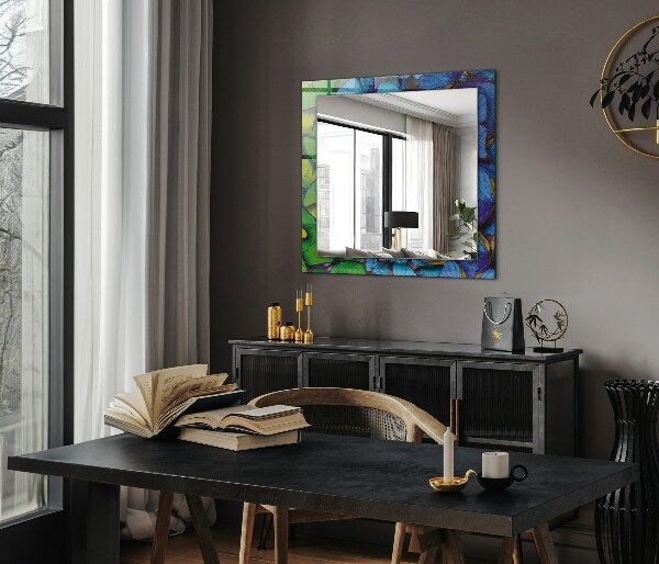 Printed mirror Blue and green butterflies