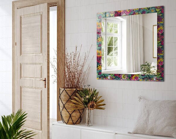 Mirror frame with print Coloured floral pattern