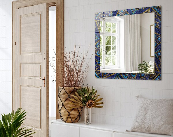 Mirror frame with print Mandala with blue dots