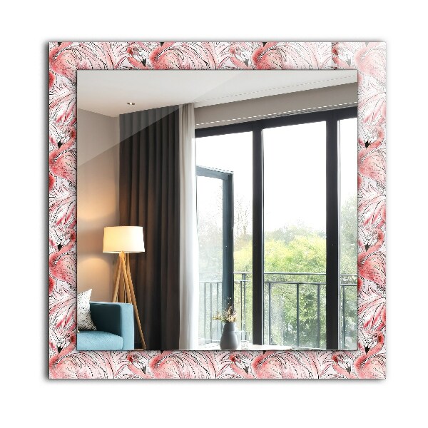 Printed mirror Pink flamingos