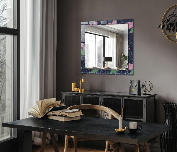 Wall mirror design Pink lotus flowers
