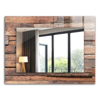 Mirror frame with print Wooden clad wall