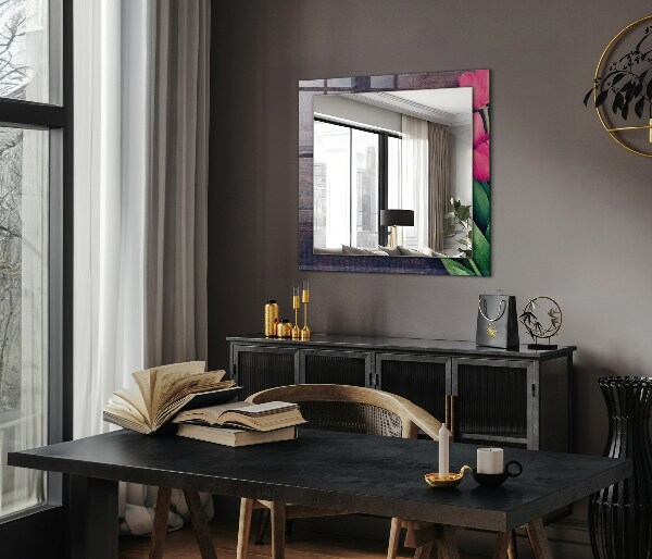 Wall mirror design Wood with pink tulips