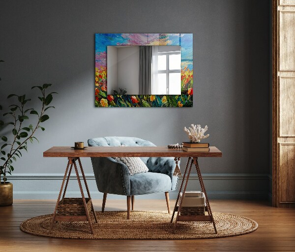 Mirror frame with print Field of tulips
