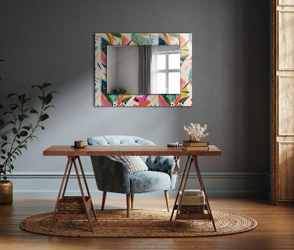 Printed mirror Coloured leaf motif