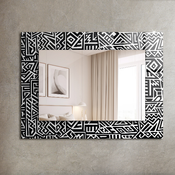 Mirror frame with print Blue wave motif