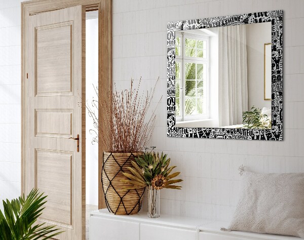 Mirror frame with print Diagonal lines on wood