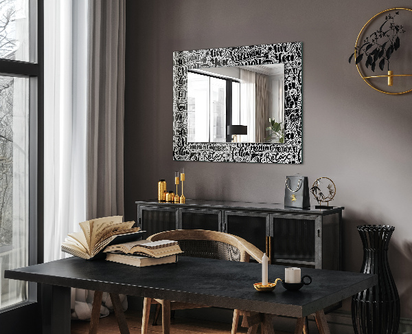 Mirror frame with print Diagonal lines on wood