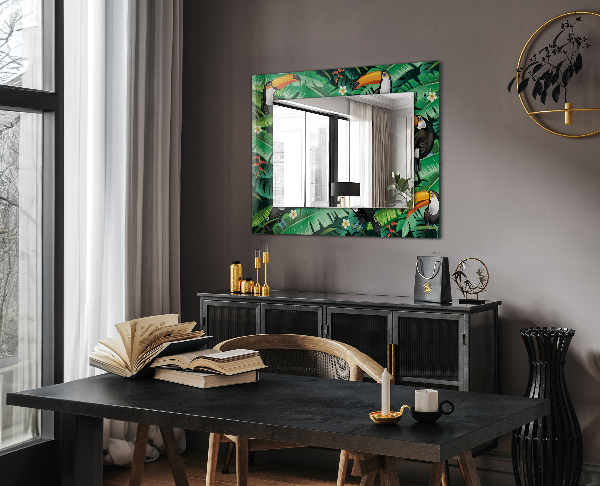 Mirror frame with print Turquoise geometric pattern