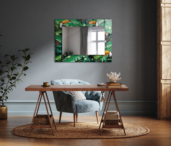 Mirror frame with print Turquoise geometric pattern