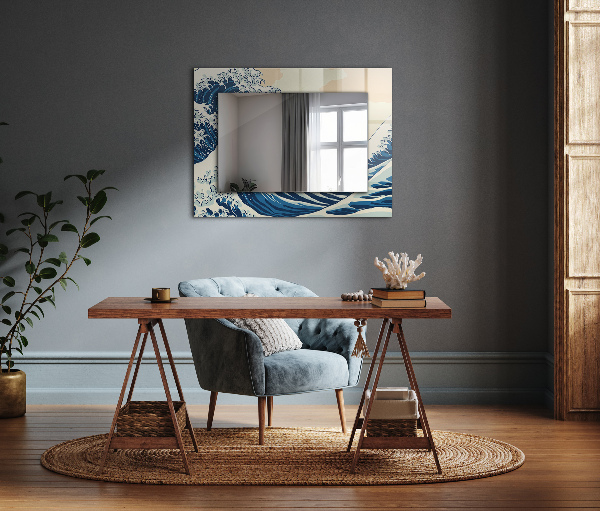 Mirror frame with print Abstract resin marble