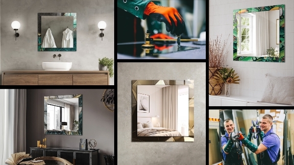 Decorative mirror Diagonal lines in bone