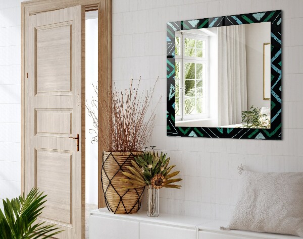 Decorative mirror Geometric motifs in turquoise